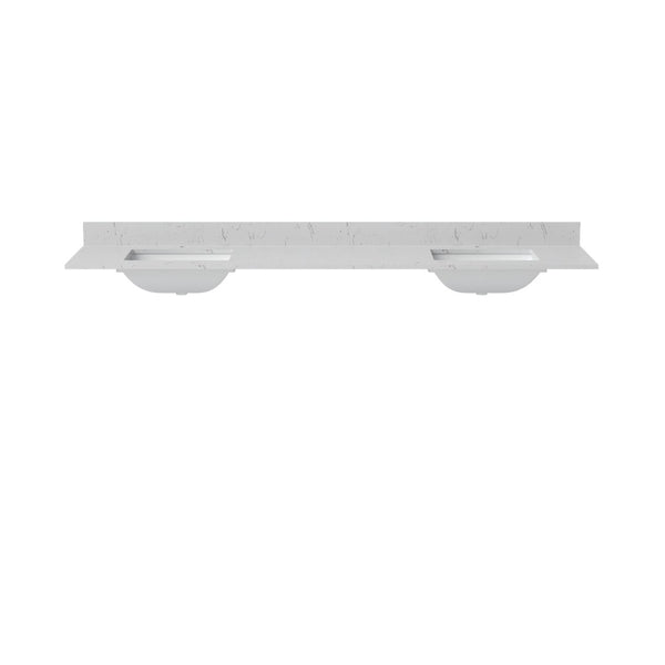 English Elm 83" Freestanding Double Basin Vanity with Carrara Top Soft Close Solid Wood Cabinet T3785P517330