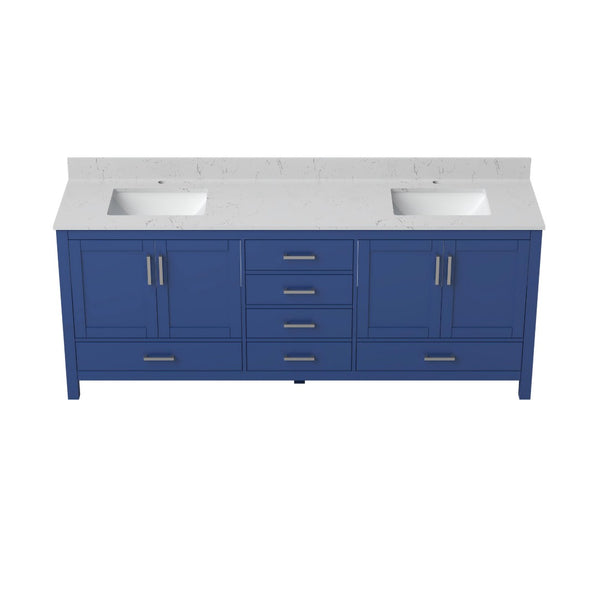 English Elm 83" Freestanding Double Basin Vanity with Carrara Top Soft Close Solid Wood Cabinet T3785P517330