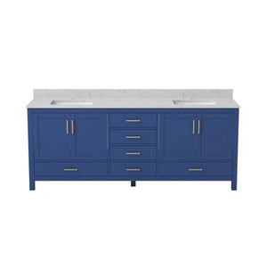English Elm 83" Freestanding Double Basin Vanity with Carrara Top Soft Close Solid Wood Cabinet T3785P517330