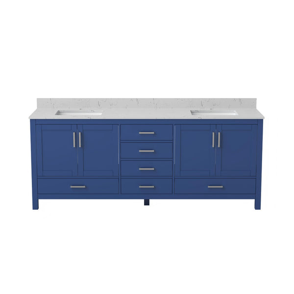 English Elm 83" Freestanding Double Basin Vanity with Carrara Top Soft Close Solid Wood Cabinet T3785P517330