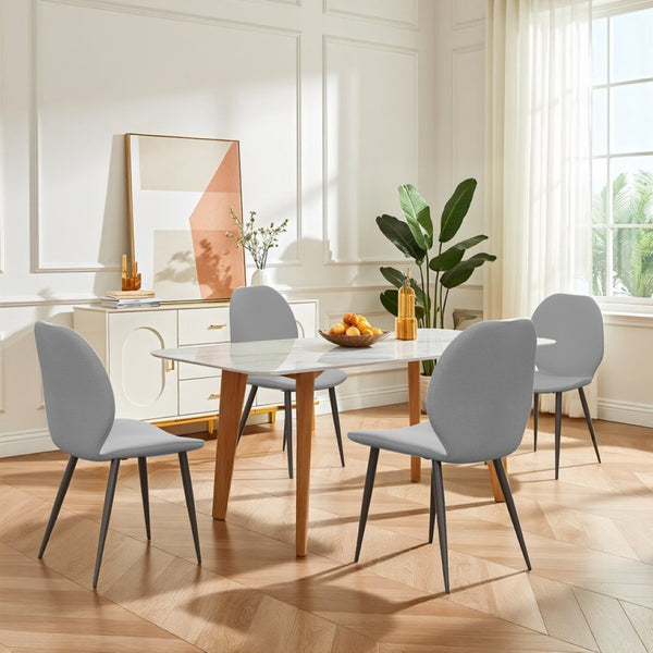 English Elm Light Grey Shell Shaped Suede Dining Chairs with Metal Legs Sculpted Set of 4 T3967P409047