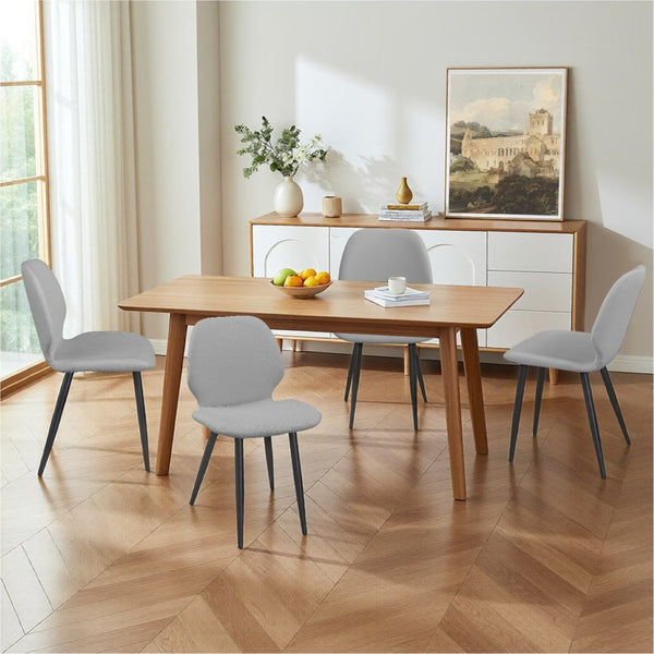 English Elm Light Grey Shell Shaped Suede Dining Chairs with Metal Legs Sculpted Set of 4 T3967P409047