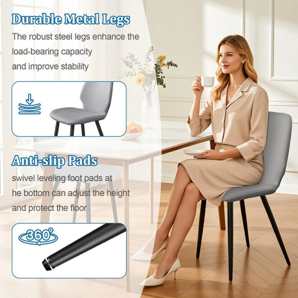 English Elm Light Grey Shell Shaped Suede Dining Chairs with Metal Legs Sculpted Set of 4 T3967P409047
