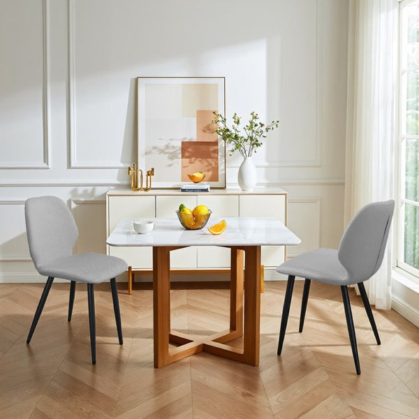 English Elm Light Grey Suede Shell Back Dining Chairs Set of 6 with Sleek Metal Legs Modern T3967P409066