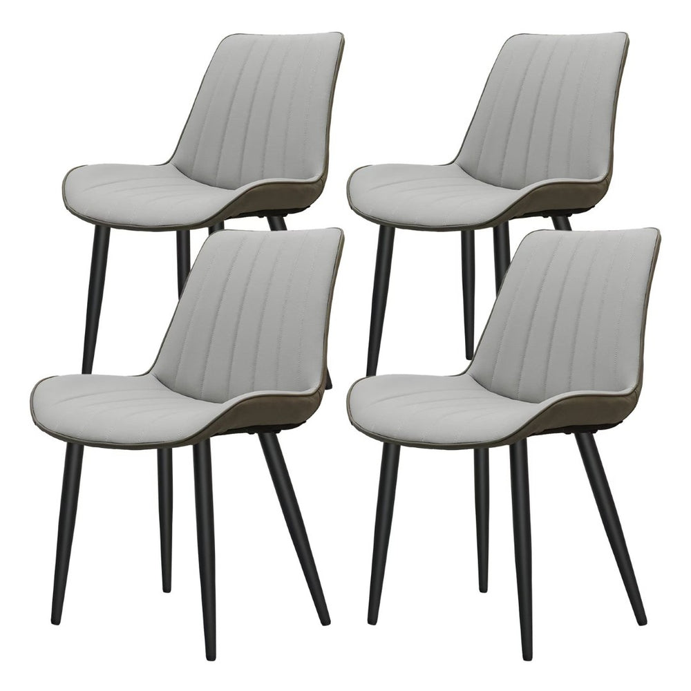 English Elm Light Grey PU Leather Dining Chairs Set of 4 Wave Embossed Armless with Metal Legs T3967P409173