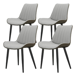 English Elm Light Grey PU Leather Dining Chairs Set of 4 Wave Embossed Armless with Metal Legs T3967P409173