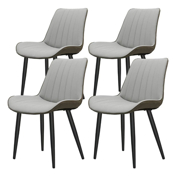 English Elm Light Grey PU Leather Dining Chairs Set of 4 Wave Embossed Armless with Metal Legs T3967P409173