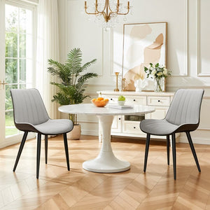 English Elm Light Grey PU Leather Dining Chairs Set of 4 Wave Embossed Armless with Metal Legs T3967P409173
