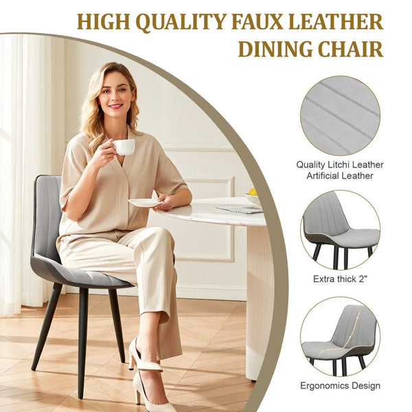 English Elm Light Grey Two-Tone PU Leather Armless Dining Chairs Wave Upholstery Set of 6 T3967P409178