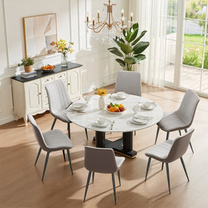 English Elm Light Grey Two-Tone PU Leather Armless Dining Chairs Wave Upholstery Set of 6 T3967P409178