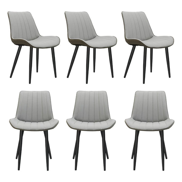 English Elm Light Grey Two-Tone PU Leather Armless Dining Chairs Wave Upholstery Set of 6 T3967P409178