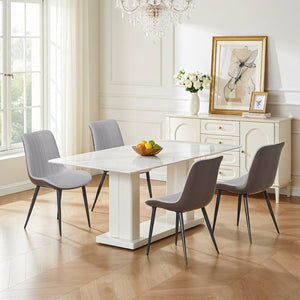 English Elm Light Grey Two-Tone PU Leather Armless Dining Chairs Wave Upholstery Set of 6 T3967P409178