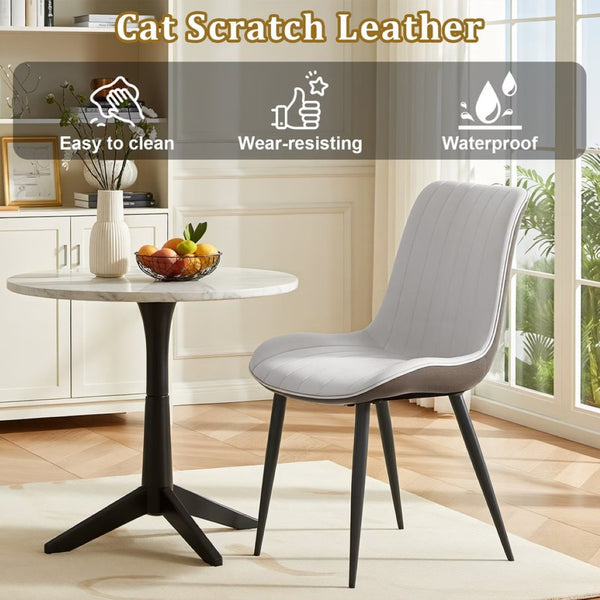 English Elm Light Grey Two-Tone PU Leather Armless Dining Chairs Wave Upholstery Set of 6 T3967P409178