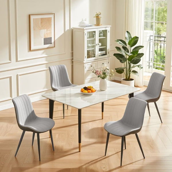 English Elm Light Grey Two-Tone PU Leather Armless Dining Chairs Wave Upholstery Set of 6 T3967P409178
