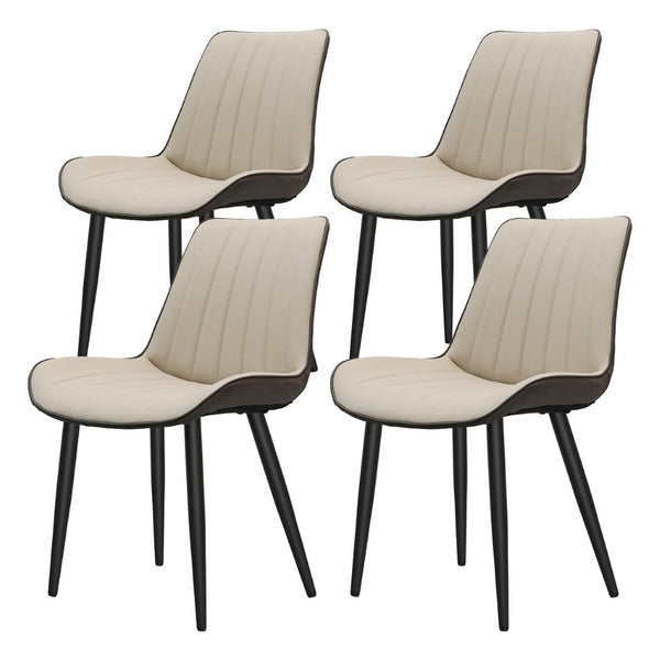 English Elm Khaki Wave Texture PU Leather Armless Dining Chairs Set of 4 with Sturdy Metal Legs T3967P409187