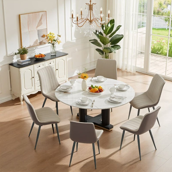 English Elm Khaki Wave Texture PU Leather Armless Dining Chairs Set of 4 with Sturdy Metal Legs T3967P409187
