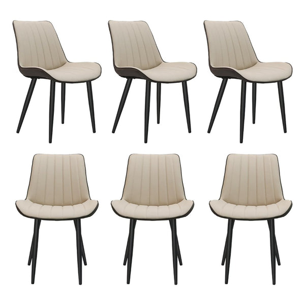 English Elm Khaki Wave Textured PU Leather Dining Chairs Set of 6 with Sturdy Metal Legs T3967P409194