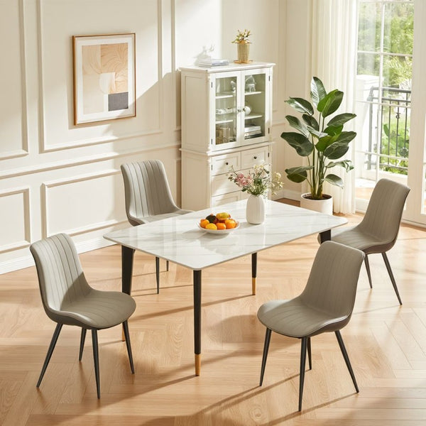 English Elm Khaki Wave Textured PU Leather Dining Chairs Set of 6 with Sturdy Metal Legs T3967P409194