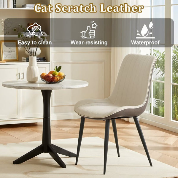 English Elm Khaki Wave Textured PU Leather Dining Chairs Set of 6 with Sturdy Metal Legs T3967P409194