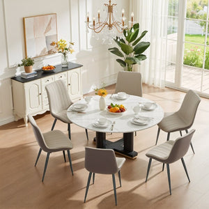 English Elm Khaki Wave Textured PU Leather Dining Chairs Set of 6 with Sturdy Metal Legs T3967P409194