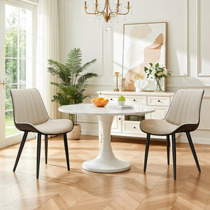 English Elm Khaki Wave Textured PU Leather Dining Chairs Set of 6 with Sturdy Metal Legs T3967P409194