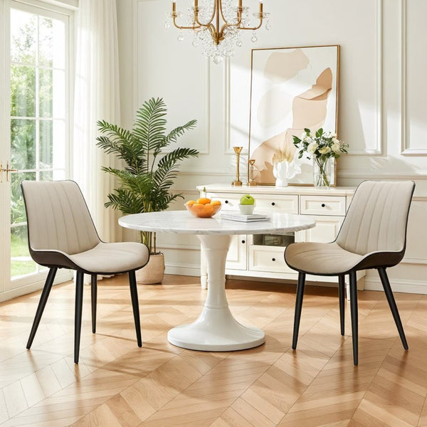 English Elm Khaki Wave Textured PU Leather Dining Chairs Set of 6 with Sturdy Metal Legs T3967P409194