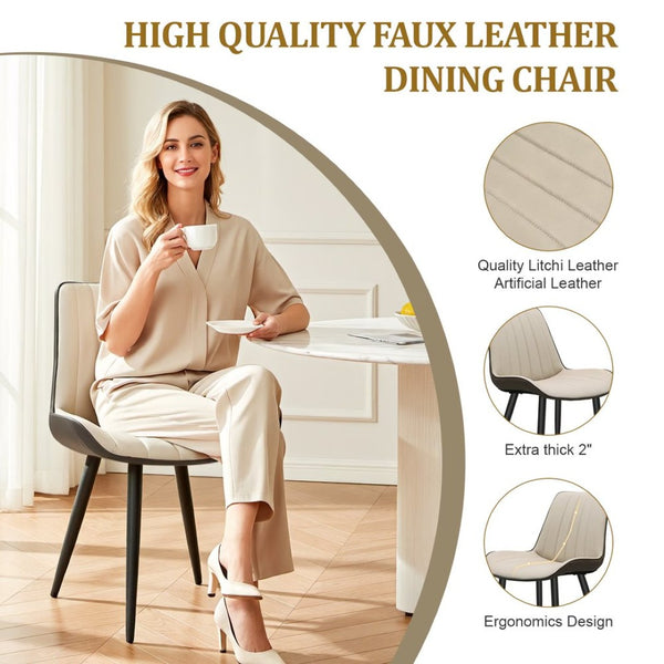 English Elm Khaki Wave Textured PU Leather Dining Chairs Set of 6 with Sturdy Metal Legs T3967P409194