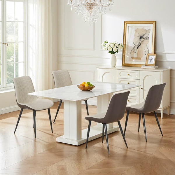 English Elm Khaki Wave Textured PU Leather Dining Chairs Set of 6 with Sturdy Metal Legs T3967P409194
