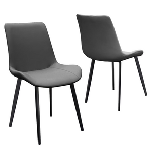 English Elm Grey Upholstered Dining Chairs Set of 2 with Tapered Metal Legs for Modern Interiors T3967P410309