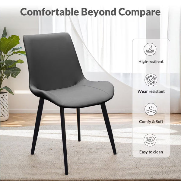 English Elm Grey Upholstered Dining Chairs Set of 2 with Tapered Metal Legs for Modern Interiors T3967P410309