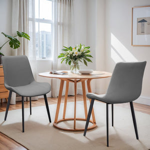 English Elm Grey Upholstered Dining Chairs Set of 2 with Tapered Metal Legs for Modern Interiors T3967P410309