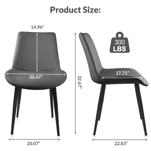 English Elm Grey Upholstered Dining Chairs Set of 2 with Tapered Metal Legs for Modern Interiors T3967P410309