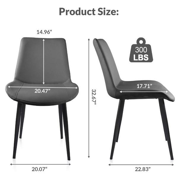 English Elm Grey Upholstered Dining Chairs Set of 2 with Tapered Metal Legs for Modern Interiors T3967P410309