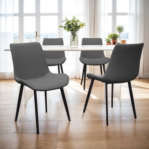 English Elm Grey Upholstered Dining Chairs Set of 2 with Tapered Metal Legs for Modern Interiors T3967P410309