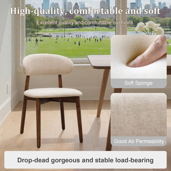 English Elm Light Camel Flannelette Armless Dining Chairs Set of 4 with Walnut Wood Legs T3967P419134