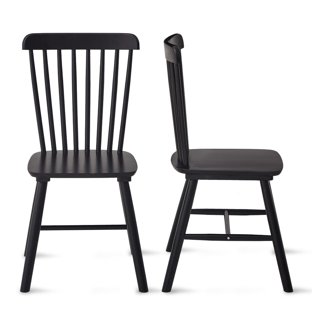English Elm 2 Solid Rubberwood Dining Chairs with Curved Back for Farmhouse Kitchen Seating T3967P511145