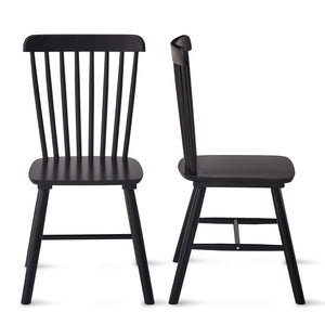 English Elm 2 Solid Rubberwood Dining Chairs with Curved Back for Farmhouse Kitchen Seating T3967P511145