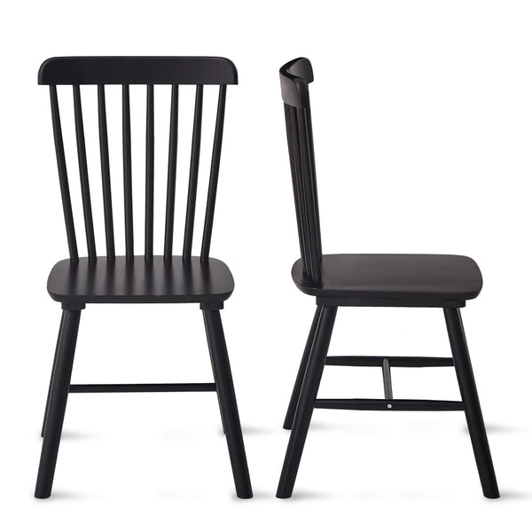 English Elm 2 Solid Rubberwood Dining Chairs with Curved Back for Farmhouse Kitchen Seating T3967P511145