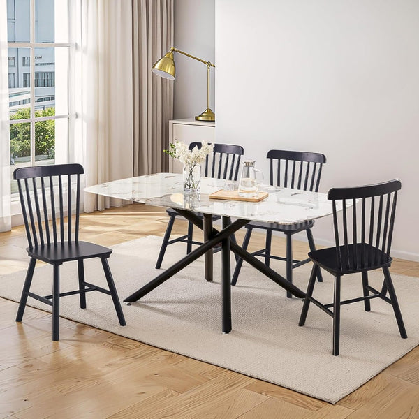 English Elm 2 Solid Rubberwood Dining Chairs with Curved Back for Farmhouse Kitchen Seating T3967P511145