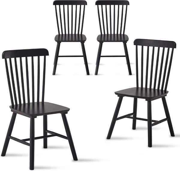 English Elm 2 Solid Rubberwood Dining Chairs with Curved Back for Farmhouse Kitchen Seating T3967P511145