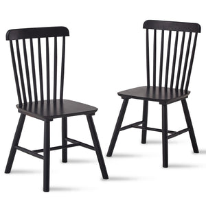 English Elm 2 Solid Rubberwood Dining Chairs with Curved Back for Farmhouse Kitchen Seating T3967P511145