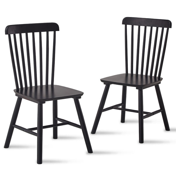 English Elm 2 Solid Rubberwood Dining Chairs with Curved Back for Farmhouse Kitchen Seating T3967P511145