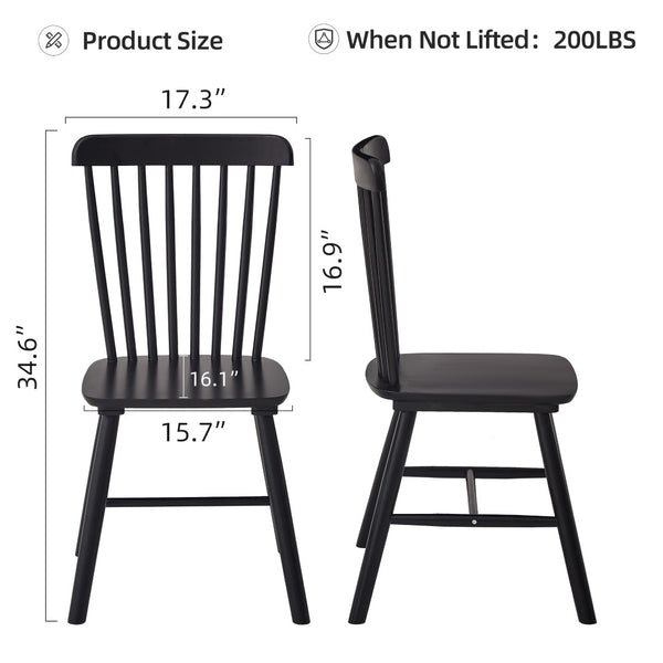 English Elm 2 Solid Rubberwood Dining Chairs with Curved Back for Farmhouse Kitchen Seating T3967P511145