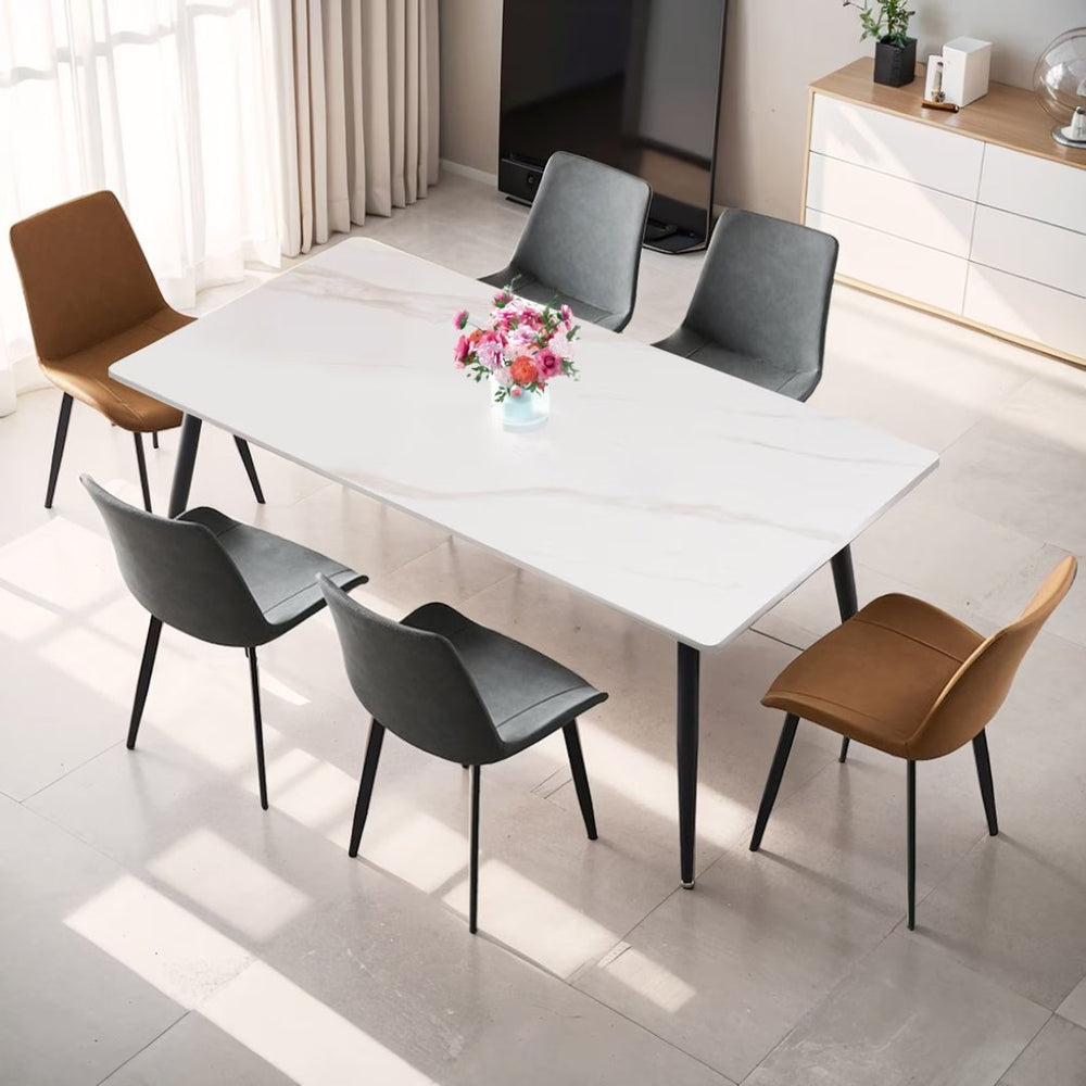 English Elm Dining Table Sintered Stone Top Seats Six with Carbon Steel Legs for Modern Rooms T3967S00003