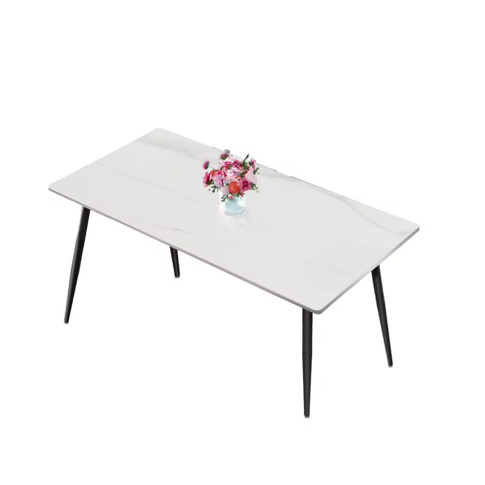 English Elm Dining Table Sintered Stone Top Seats Six with Carbon Steel Legs for Modern Rooms T3967S00003