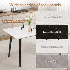 English Elm Dining Table Sintered Stone Top Seats Six with Carbon Steel Legs for Modern Rooms T3967S00003