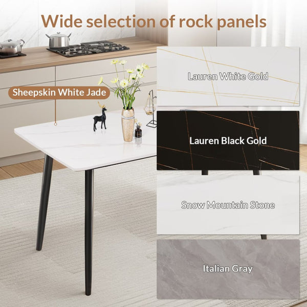 English Elm Dining Table Sintered Stone Top Seats Six with Carbon Steel Legs for Modern Rooms T3967S00003