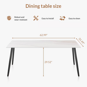 English Elm Dining Table Sintered Stone Top Seats Six with Carbon Steel Legs for Modern Rooms T3967S00003