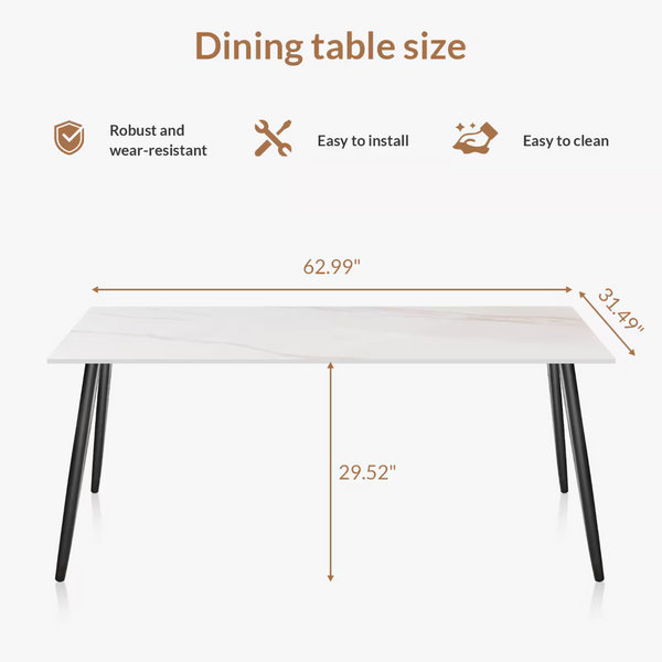 English Elm Dining Table Sintered Stone Top Seats Six with Carbon Steel Legs for Modern Rooms T3967S00003