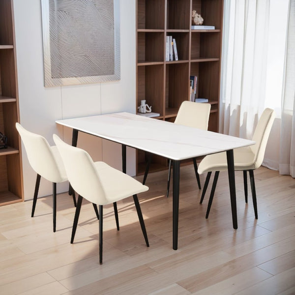 English Elm Dining Table Sintered Stone Top Seats Six with Carbon Steel Legs for Modern Rooms T3967S00003